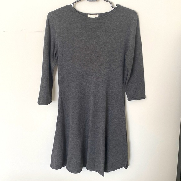 gray long dress with sleeves Grey linen puff sleeve long dress main image 1
